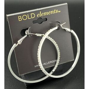 Bold Elements Silver Crystal Hoop Earrings Hook Closure Y2K Vibe NWT